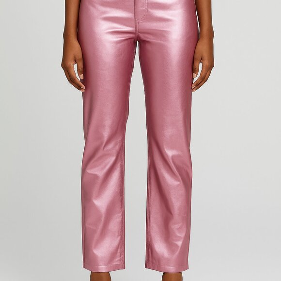 Rachel Zoe Metallic Faux Leather Pink Pants size 2 NEW - Picture 2 of 10